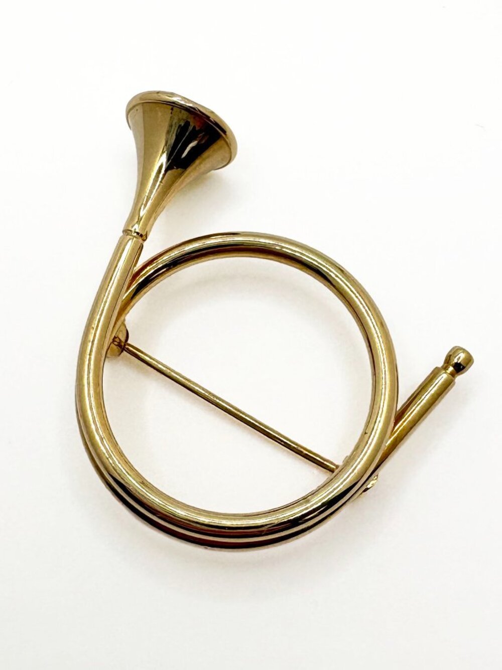 Vintage Gold Tone French Horn Brooch Minimalist Music Pin